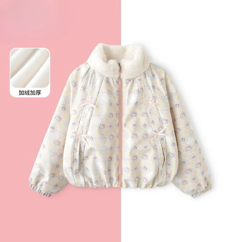 

Kawaii Hello Kitty Sanrio детская удобная теплая куртка с милым рисунком, флисовое ветрозащитное пальто, блузка, рождественские подарки для детей