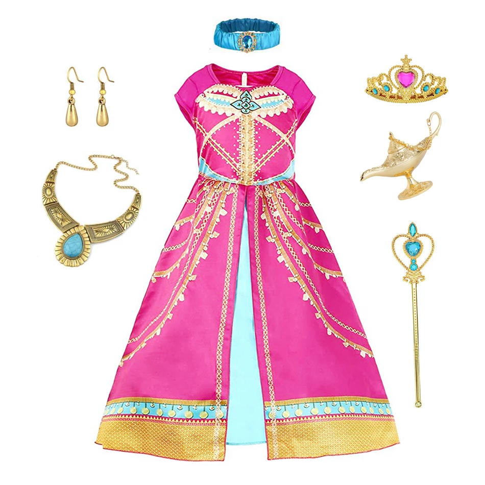 Jasmine Costume for Girls Arabian Dress Magic Lamp Kids Princess Dress Birthday Party Christmas Fancy Carnival Clothing Vestidos