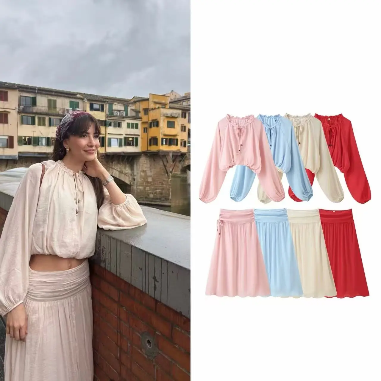 Early Autumn New Arrival Women's Fashion Casual Long Sleeve Shirt Skirt Set Versatile Polyester Fiber Universal Size