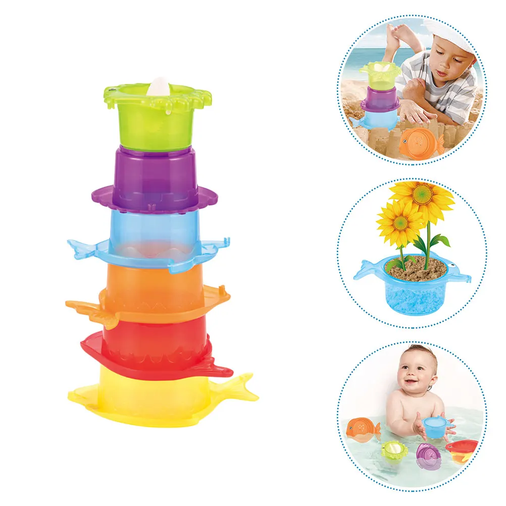 Tazze impilabili a clessidra Bagno per bambini Giocattoli da spiaggia per bambini Design educativo con presa colorata Piscina da bagno multiuso di grandi dimensioni