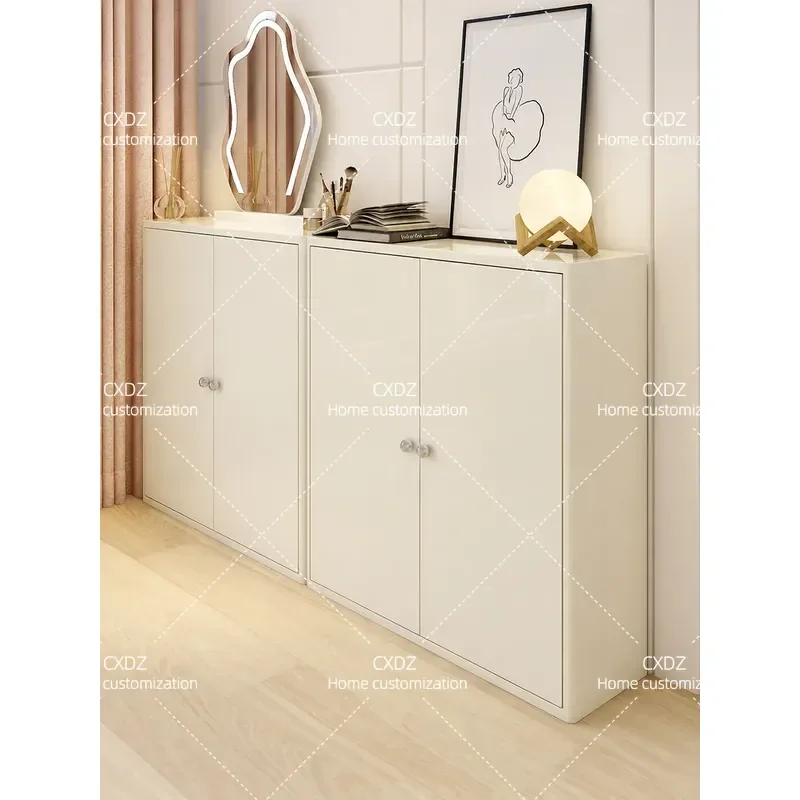 Cream Ultra Thin Light Luxury Bucket Cabinet Modern Simple Steel Bedside Storage Locker Wall Mounted Bedroom Nightstand