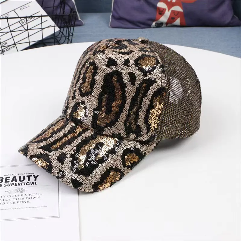 Summer Leopard Sports Cap Snapback Ladies Snake Women Mesh Baseball Caps Sequins Curved Hats Girls Hip Hop Hat Gorras Para Mujer