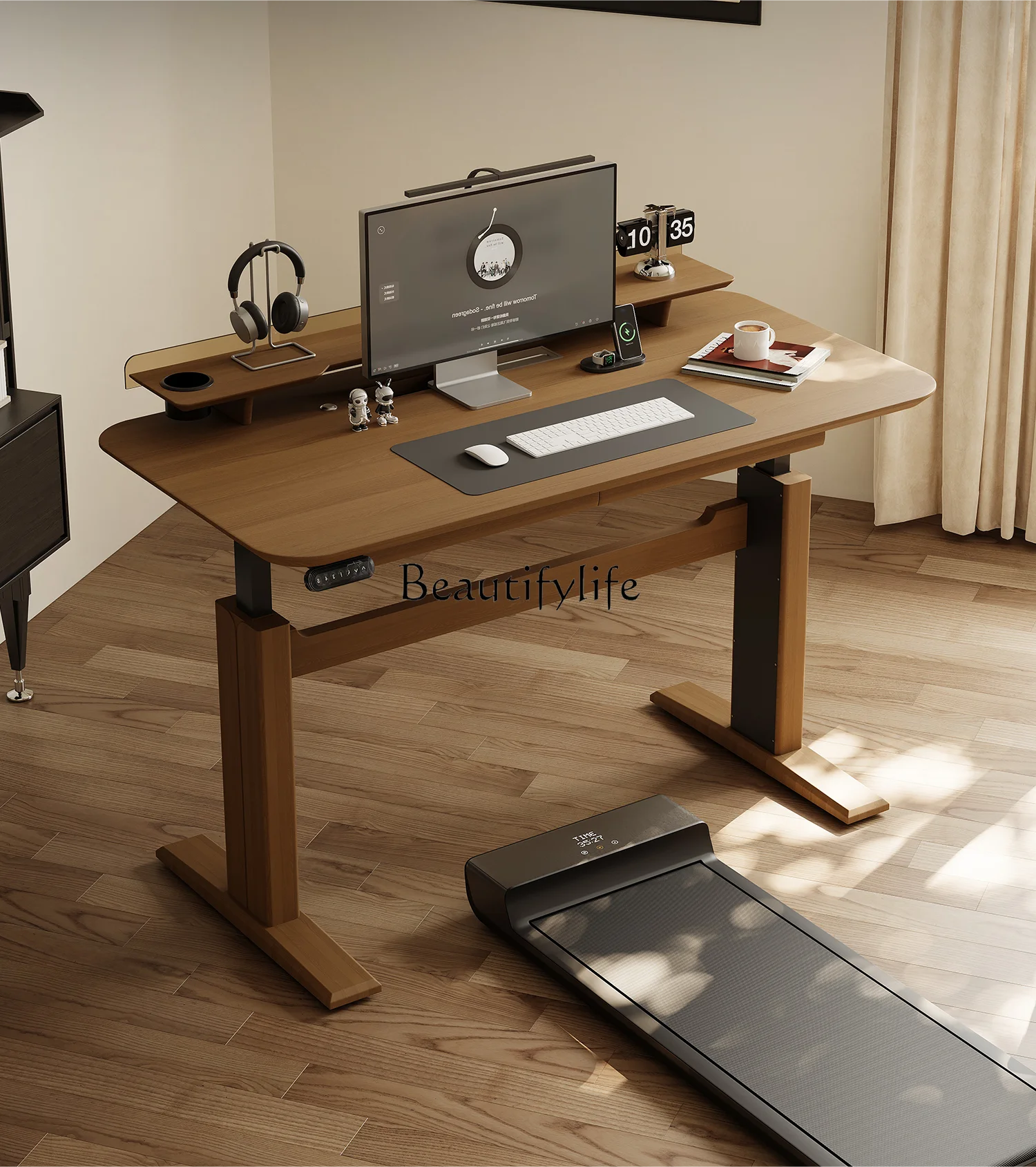 

Electric Lifting Desk Adjustable Solid Wood Ash Italian Light Luxury Smart Home