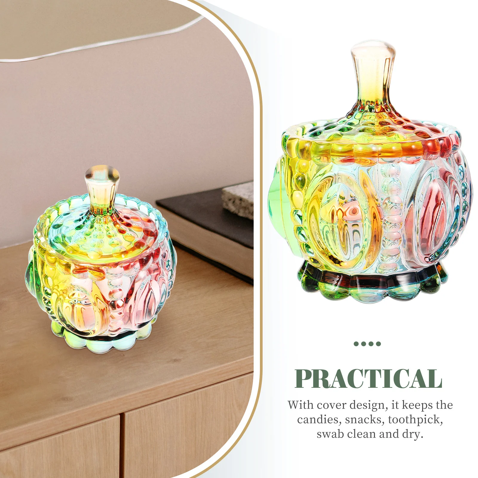 

1Pcs Attractive Glass Storage Bottle Safe Colored Fruit Tray Delicate Candies Jar for Home Use Easy Clean