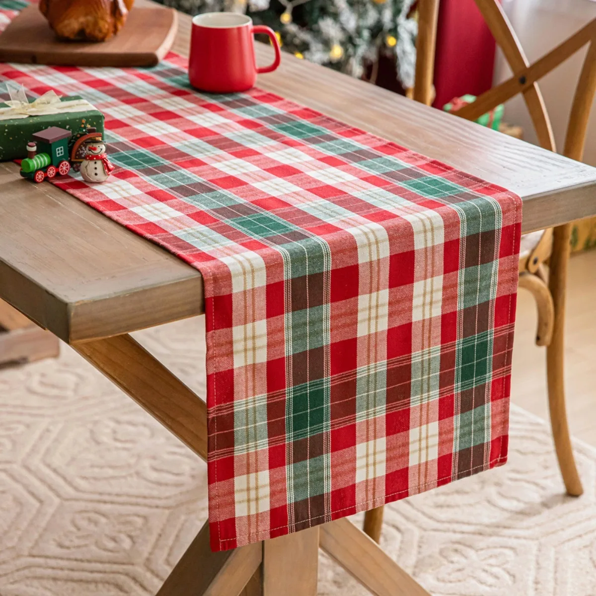 Christmas Table Runner Xmas Tartan Plaid Festive Tablerunner Pure Cotton Gingham Buffalo Check Party Celebration Table Decor