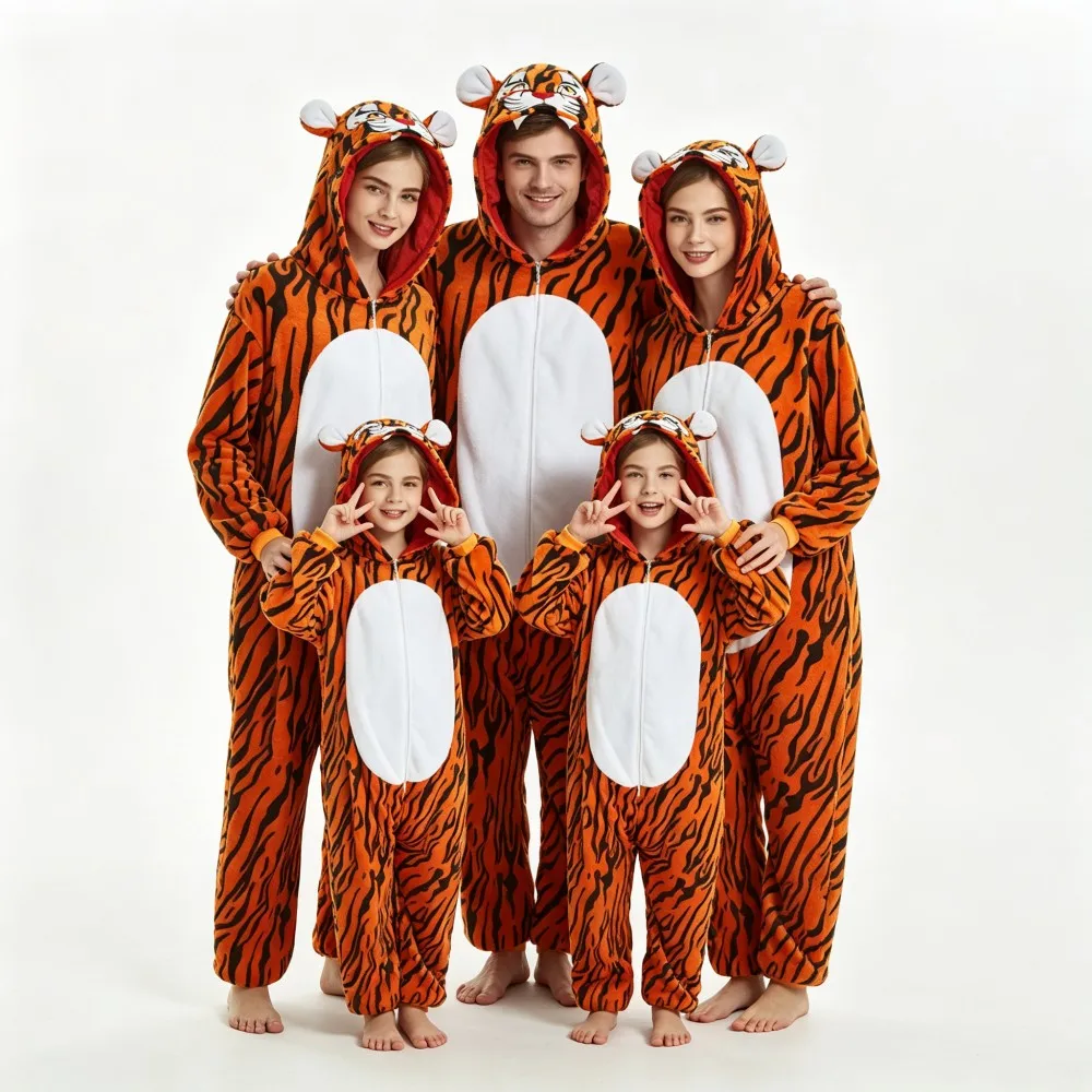 Unisex Adults Animal Plush Onesies One Piece Tiger Pajamas Sleepwear Women Men Winter Cartoon Flannel Unicorn Cosplay Costumes