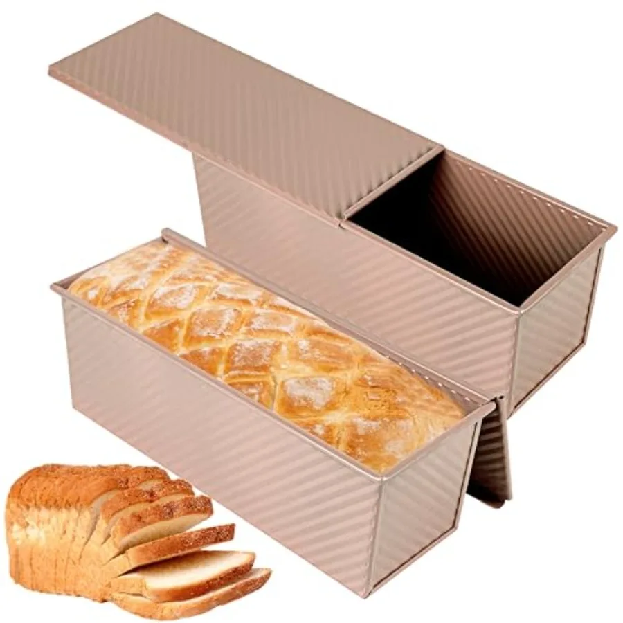 

Набор из 2-х форм для выпечки хлеба Gold Pullman Loaf весом 2,2 фунта с крышкой, премиальное антипригарное покрытие, без ПФТЭ и ПФОА, безопасное и здоровое для здоровья выпечивание