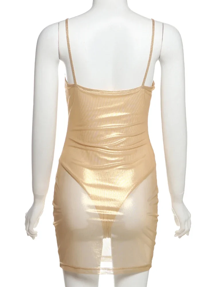 فستان نسائي مرقع مثير منتصف الليل لامع حريري بدون أكمام صيفي منتصف الولادة حفلة الشاطئ كلوبوير الاتجاه Bodycon