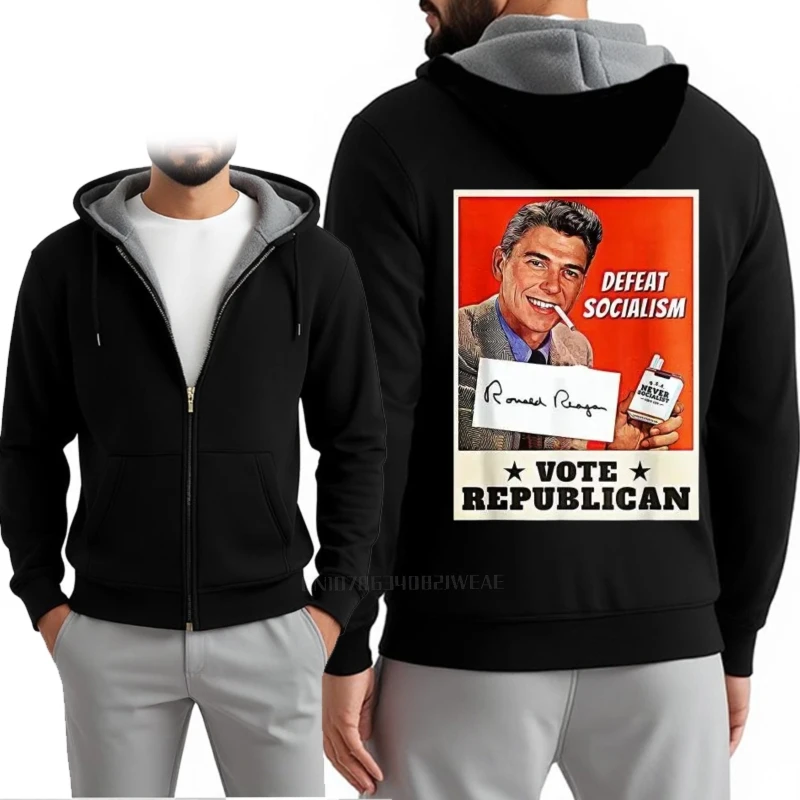 ملابس الرجال رونالد ريغان الهزيمة الاشتراكية التصويت الجمهوري هوديس النساء الذكور خمر الجرافيك هودي لينة القطن البلوز #2