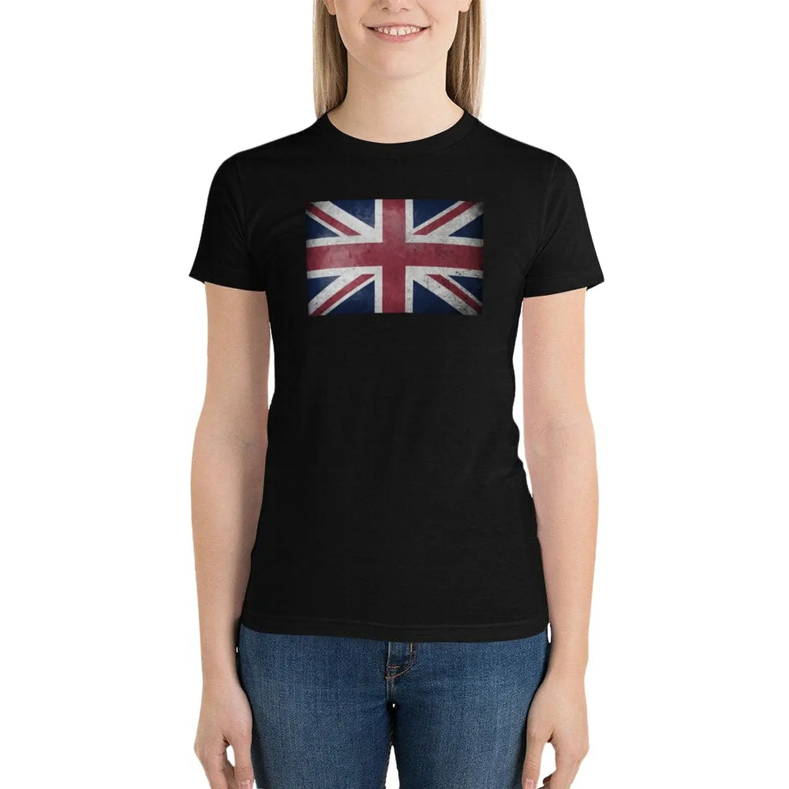 Camiseta desgastada, vieja, desgastada y desgastada de la bandera del Reino Unido (Reino Unido) para mujer, Ropa de señora, camisetas divertidas vintage, ajuste holgado