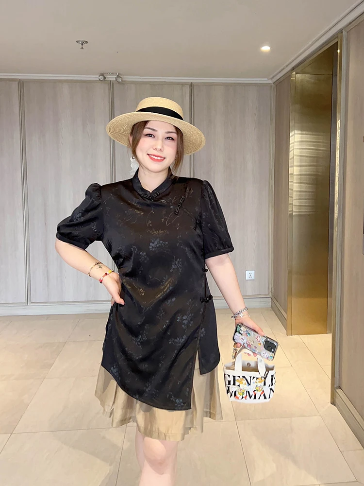 

Vogana Large Size irt Original k Pattern New Chinese Sle Loose Fit Slimming Button Waist Cinched Luxury Top