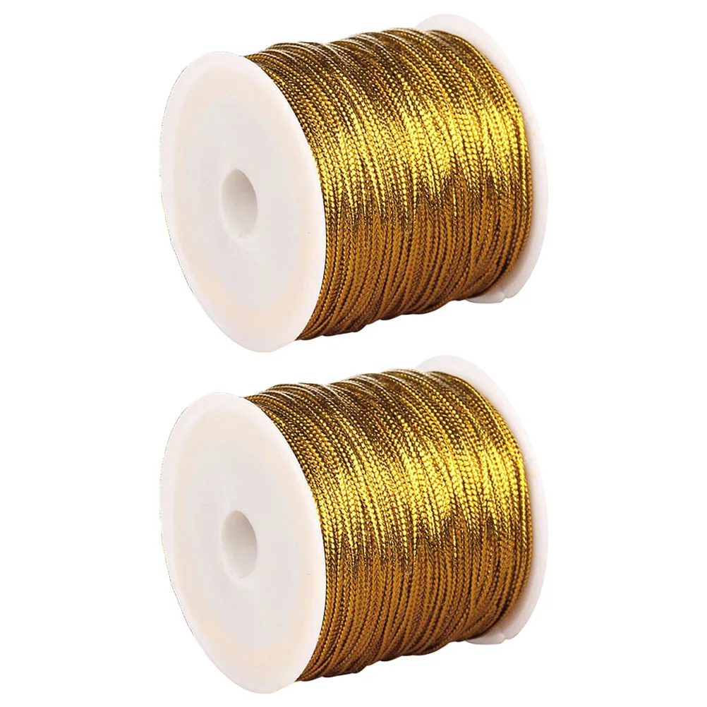 2 Roll Multiuse Elastic Rope Strong Metallic Wrap Cord for Present Wrapping Dressing Decorating DIY Projects Golden