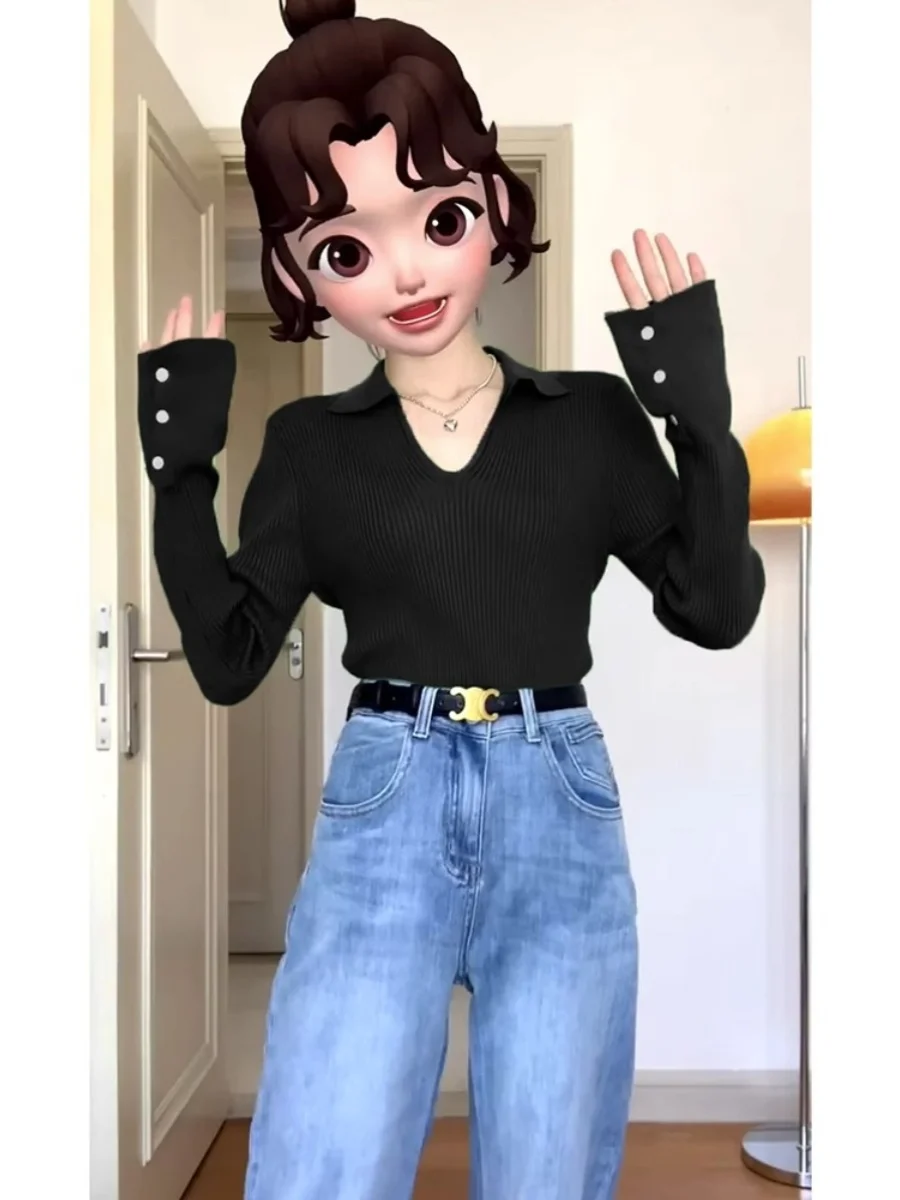 

Long-sleeved Pullovers Ladies Solid Color Sweater Tops 2025 Women Spring Autumn New Slim Knitted Bottoming Tops Female