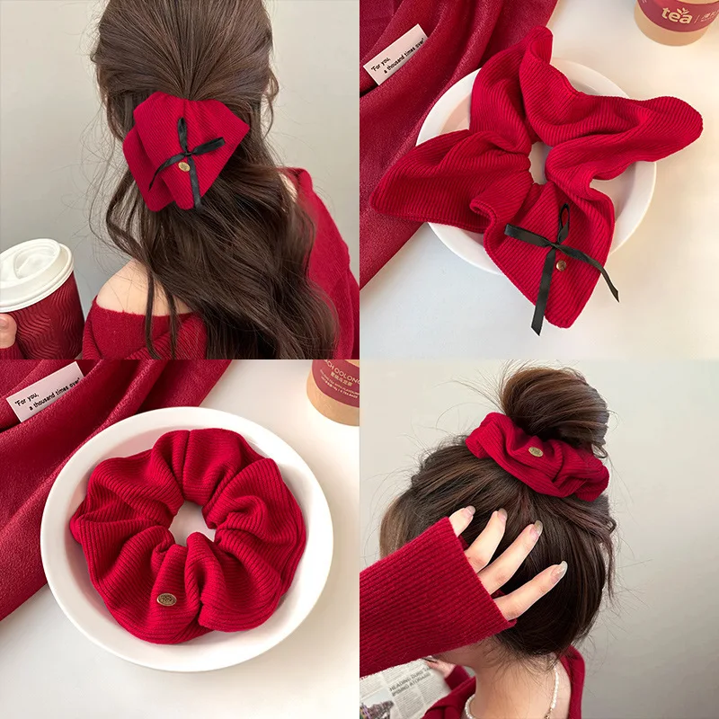 Red Hair Scrunchies Women Girls Sweet Hair Rope Ties Christmas Hair Accessories Elastic Headbands Ponytail Holder Rubber Bands