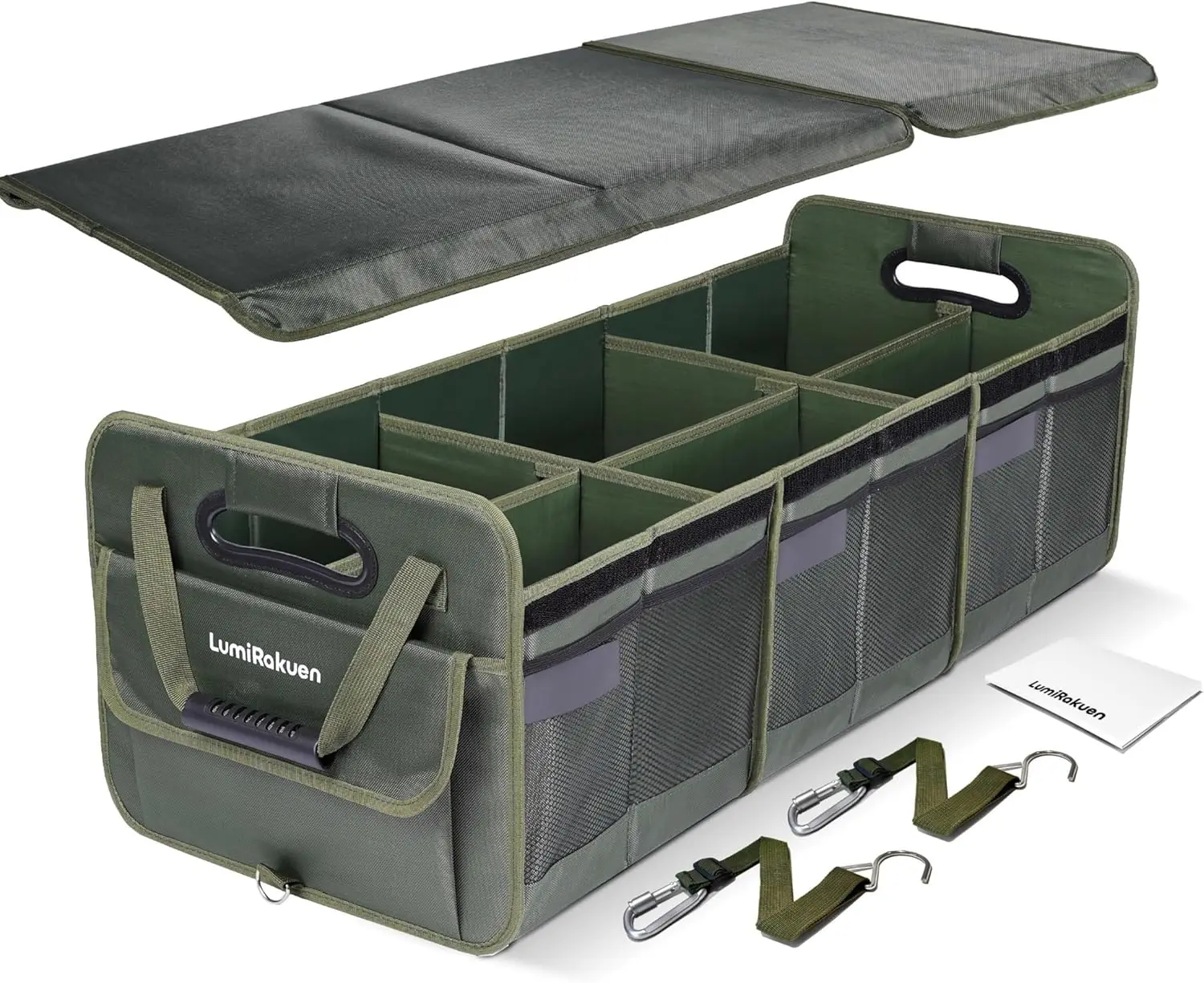 

Складной органайзер для багажника автомобиля с крышкой - водонепроницаемый, подходит для внедорожников, грузовиков, седанов, XL, зеленый