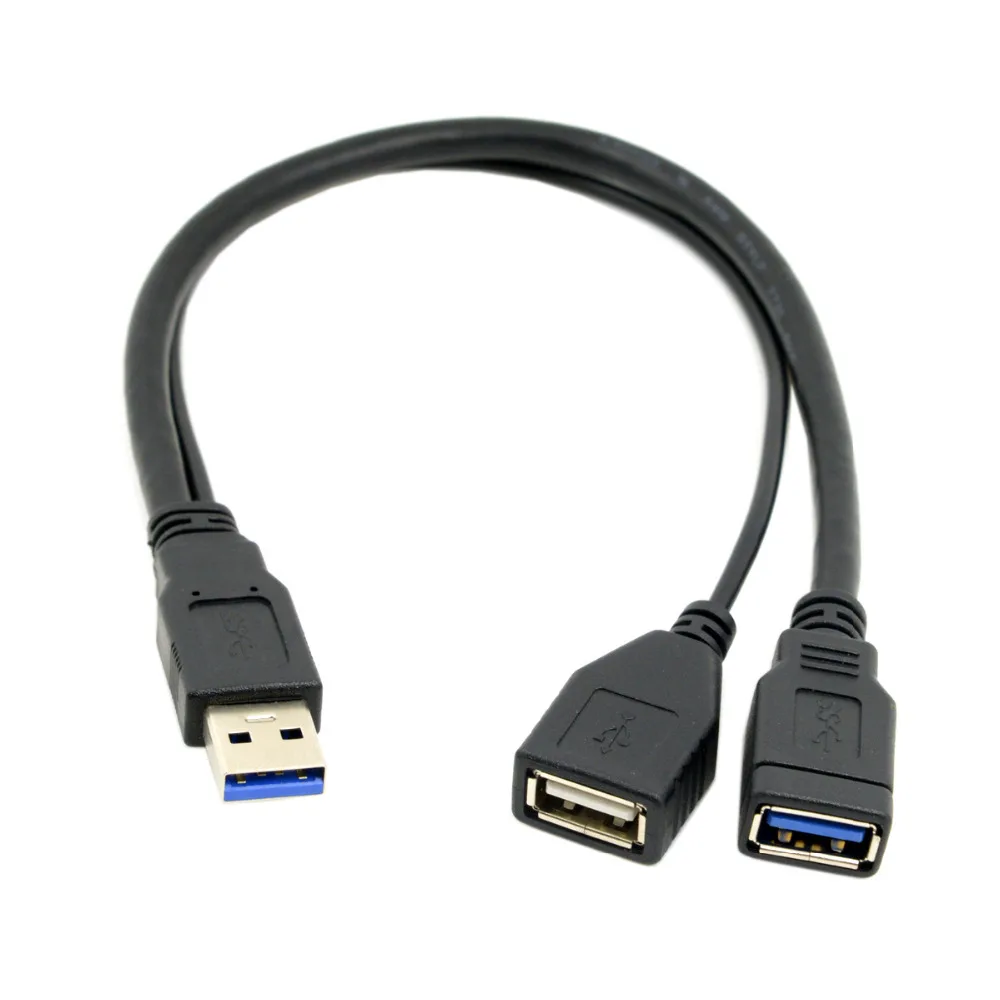 USB Cable USB Data Cable USB 3.0 Male to Dual USB Female Extra Power Data Y Extension Cable for 2.5" Mobile Hard Disk