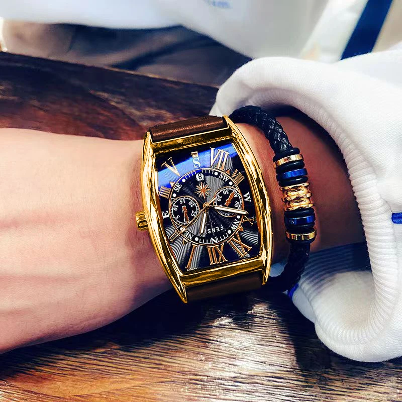 Amber Barrel-Shaped Watch Men's Fashion Calendar Casual Waterproof Watch Male Student Korean Style Simple Men's Quartz Watch image 2