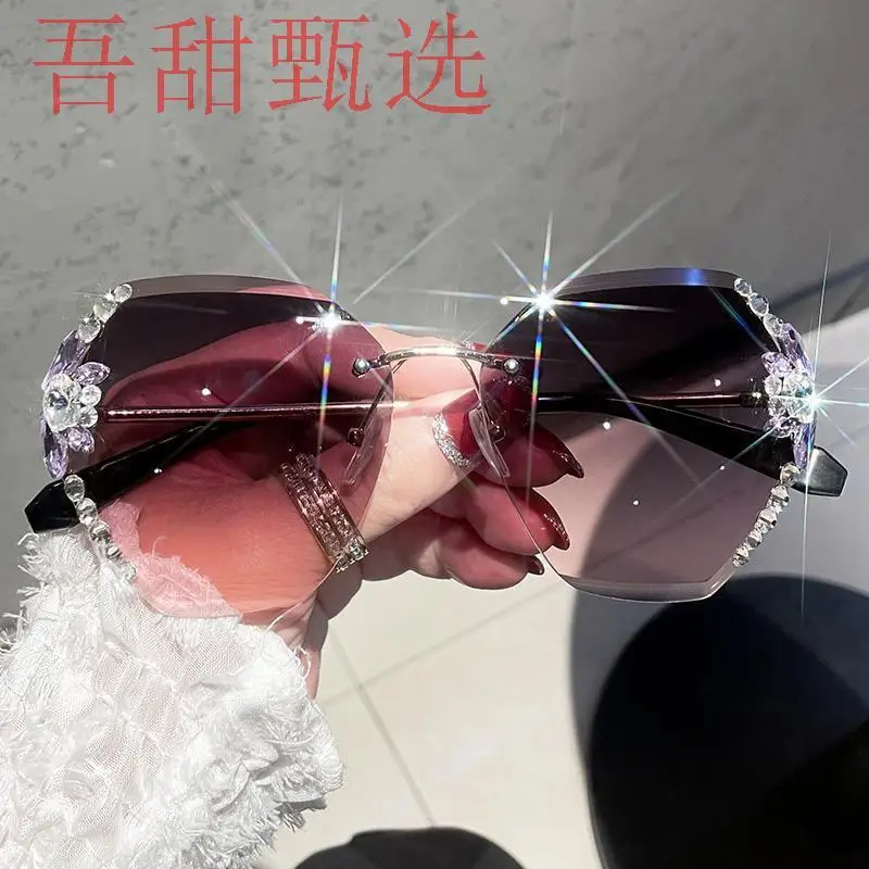 SunglassesinsInternet Celebrity Star Big Frame Korean Sunglasses Women's Polarized Sun UV Protection Glasses Frameless Hot Sale