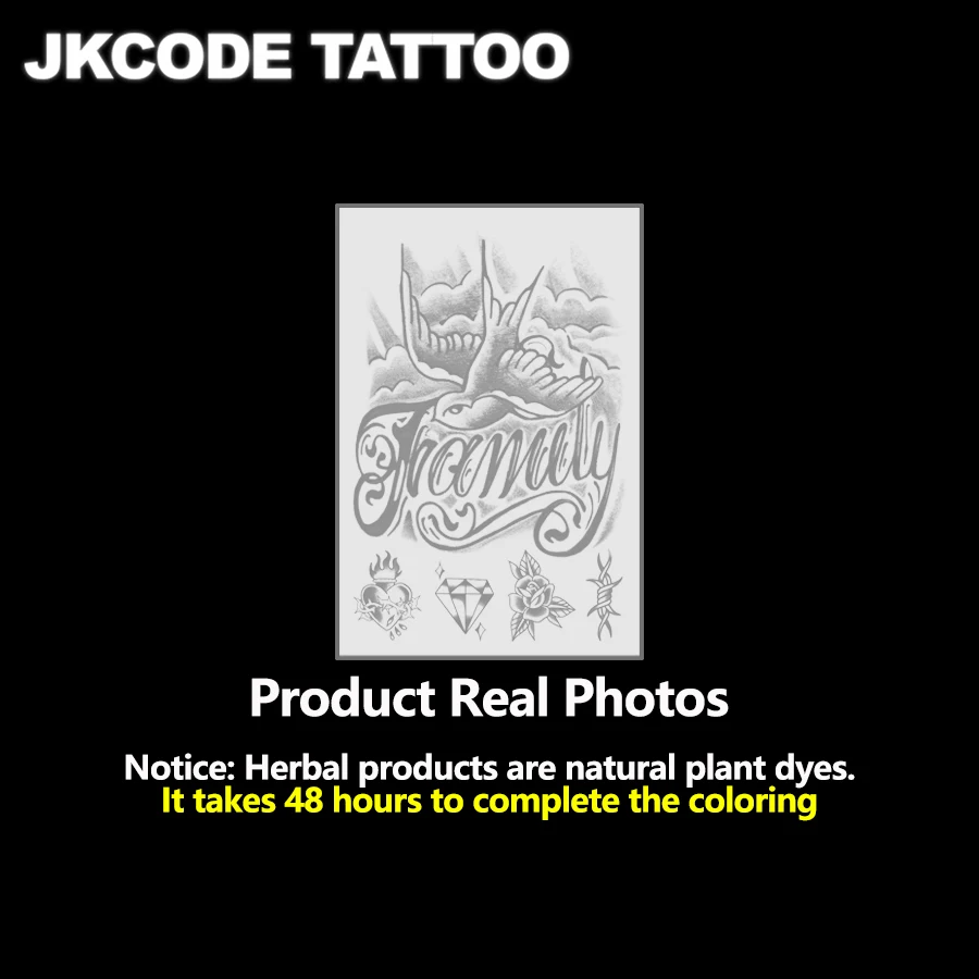 Wasserfestes Design, semi-permanente Tattoos, Tattoo im Retro-Graffiti-Stil – „Familie & Traum“-Motiv mit Rosen und weißen Tauben – modisches englisches Tattoo für Männer – temporäres Tattoo für Hals, Hand und Finger – Detail 8