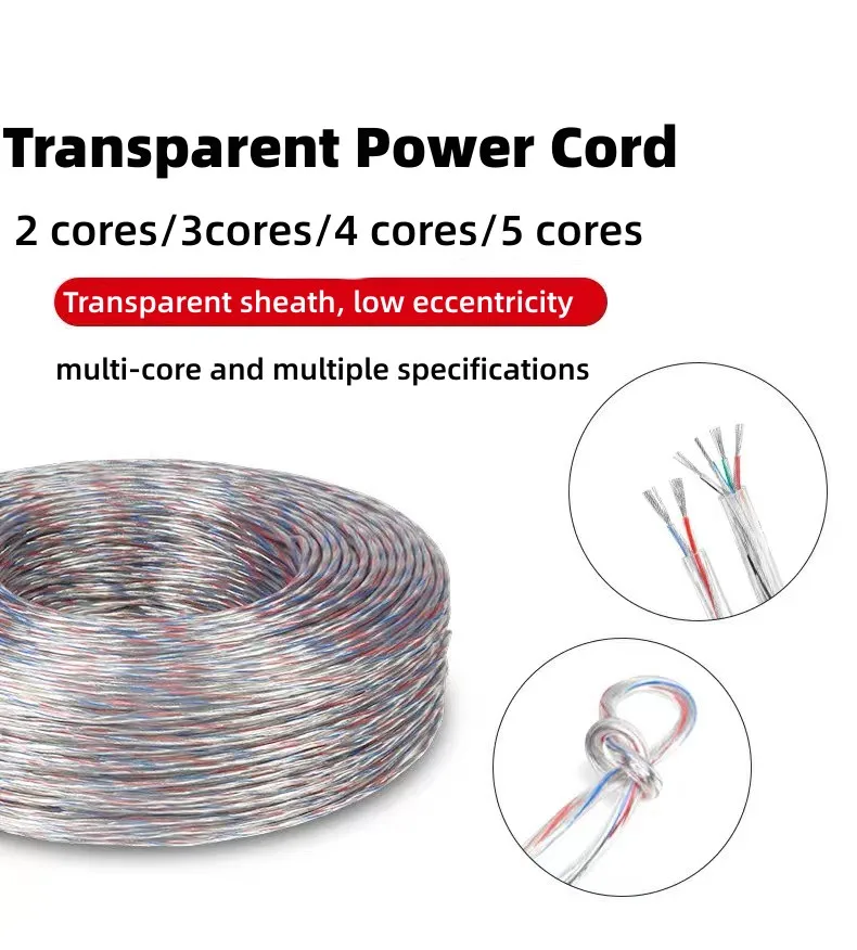 

1/2/5m Transparent Power Cord 16/18/20/22/24/26/28AWG PVC Insulation Tinned Copper Cable 2 3 4 5 Cores LED Light Electronic Wire