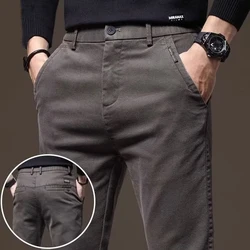 Autumn Winter Men's Elastic Straight Leg Thicken Pants Basic Streetwear Narrow Leg Casual Pants Daily High Waisted Trousers Male