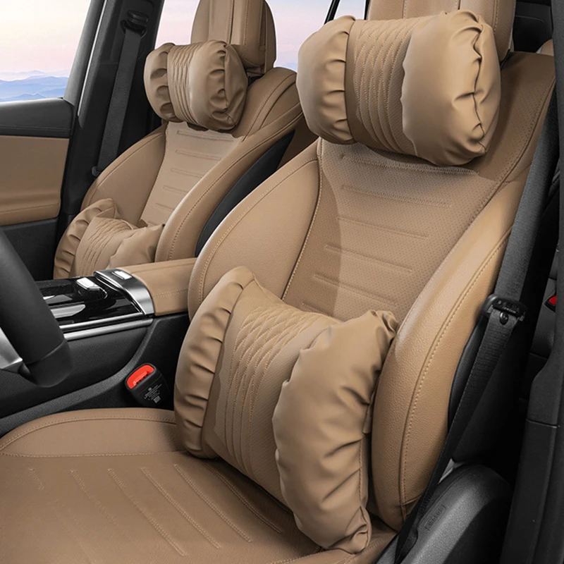Luxury Car Headrest Neck Pillow Pu Memory Cotton Comfort Cushion Waist Pillow For BMW Audi Benz Tesla Universal Car Accessories view 5