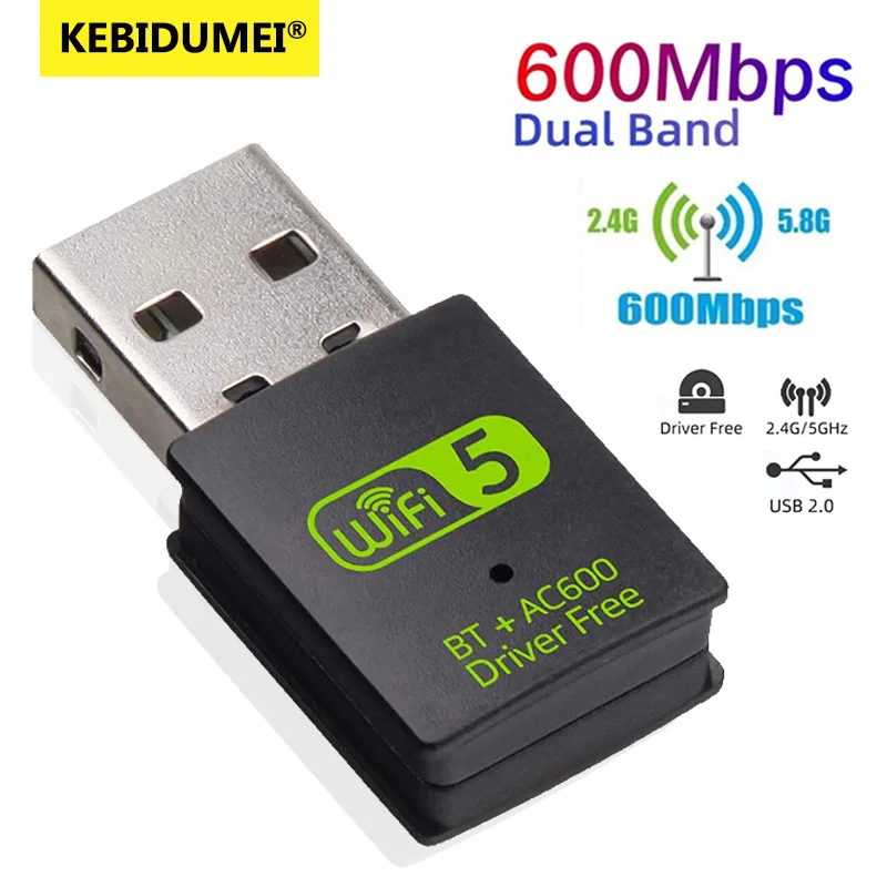 2 in 1 600Mbps USB WiFi Bluetooth Adapter Dongle Dual Band 2.4G&5GHz USB WiFi 5 Wireless External Receiver for PC/Laptop/Desktop