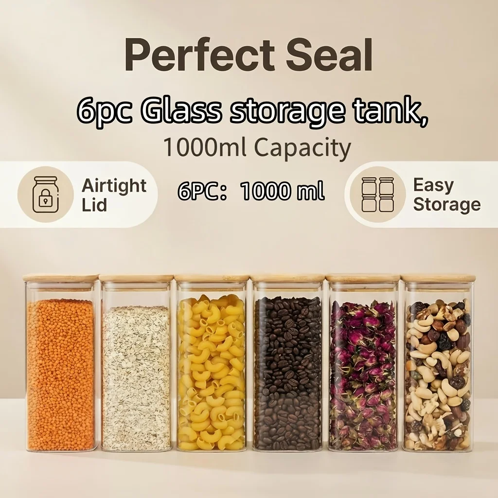 Premium Square Glass Sealing Jars Set of 6