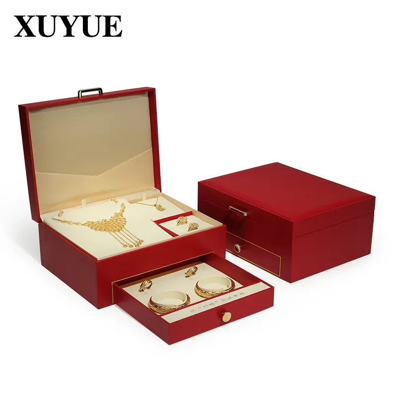 High grade luxury jewelry box necklace ring jewelry storage package gold wedding set gift box