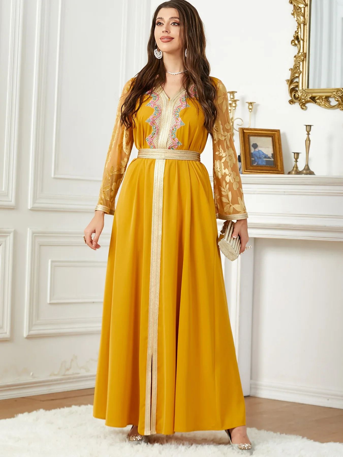 Robe de soirée musulmane élégante pour femmes, Abaya brodée, fendue, à lacets, marocaine, caftan arabe, longue robe éducative, 2023