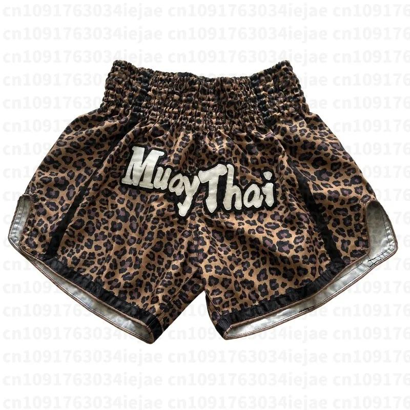 Muay Thai Shorts Men Women Kids Leopard Thai Boxing Shorts Premium Kickboxing Fight Training MMA Pants