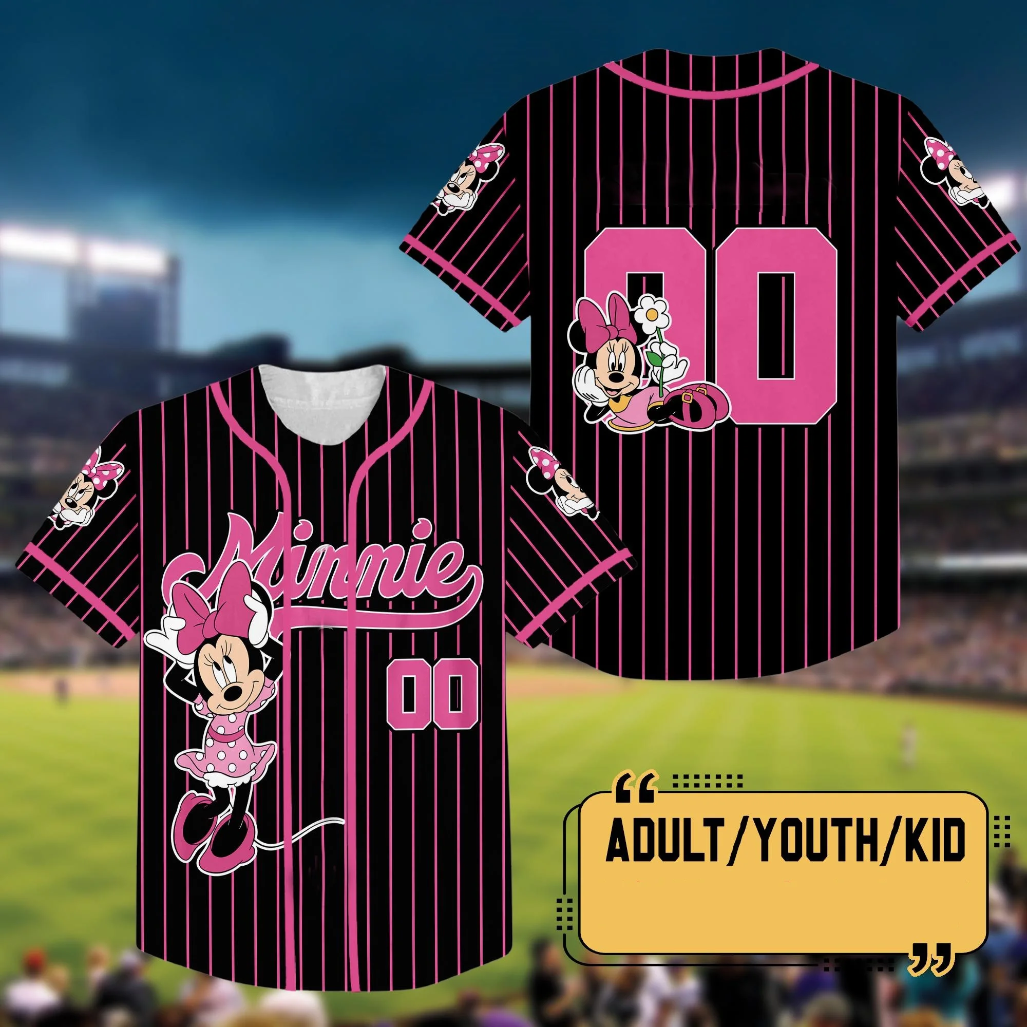 ديزني ميكي ميني ماوس مطبوعة البيسبول قميص الأطفال الشباب الكبار شخصية الأسرة الوالدين والطفل ديزني لاند تي شيرت #1