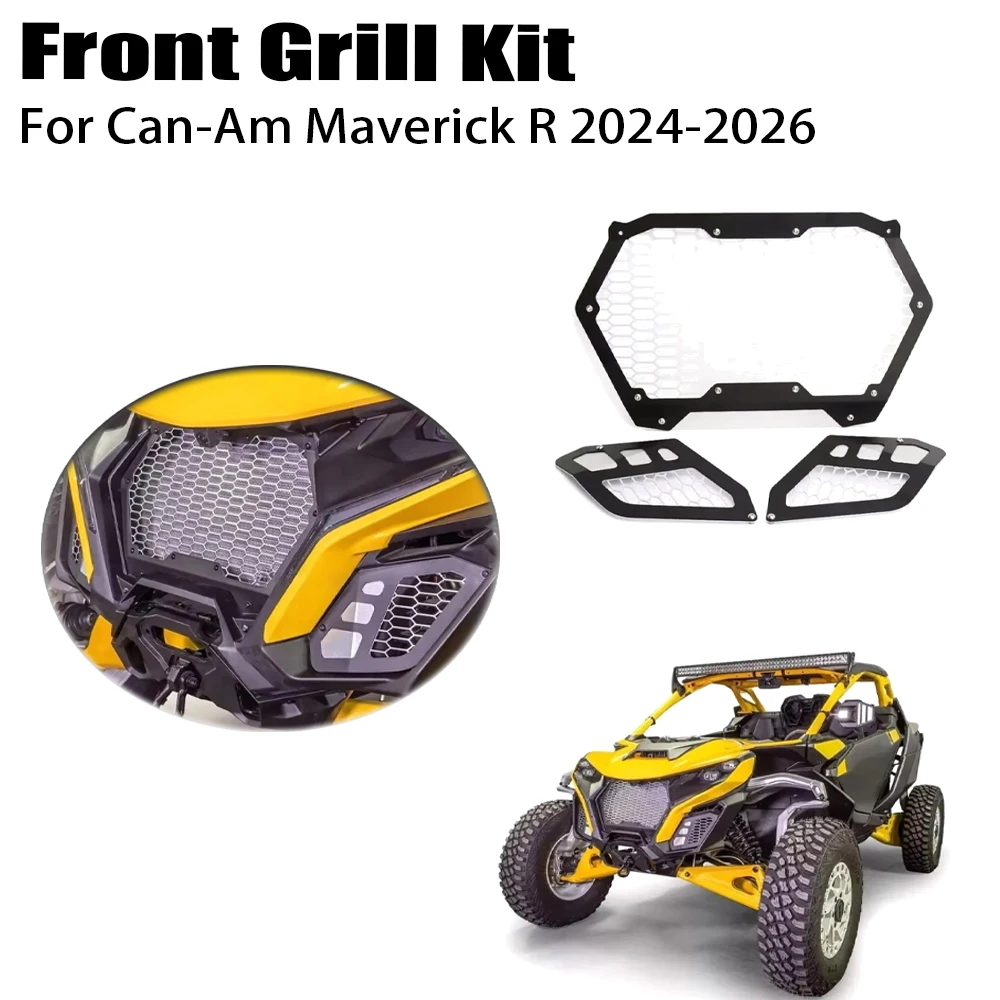 New Motorcycle Front Grill Radiator Guard Kit For Can-Am Maverick R 2024-2026 Black UTV Accessories High-quality metals