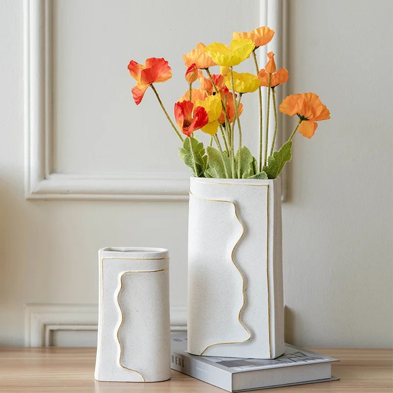 Ceramic Book Vase. Modern Nordic Gold-plated Vase. Water-cultivation TV Cabinet for Study Room. Matte Finish Vase for Soft Decor