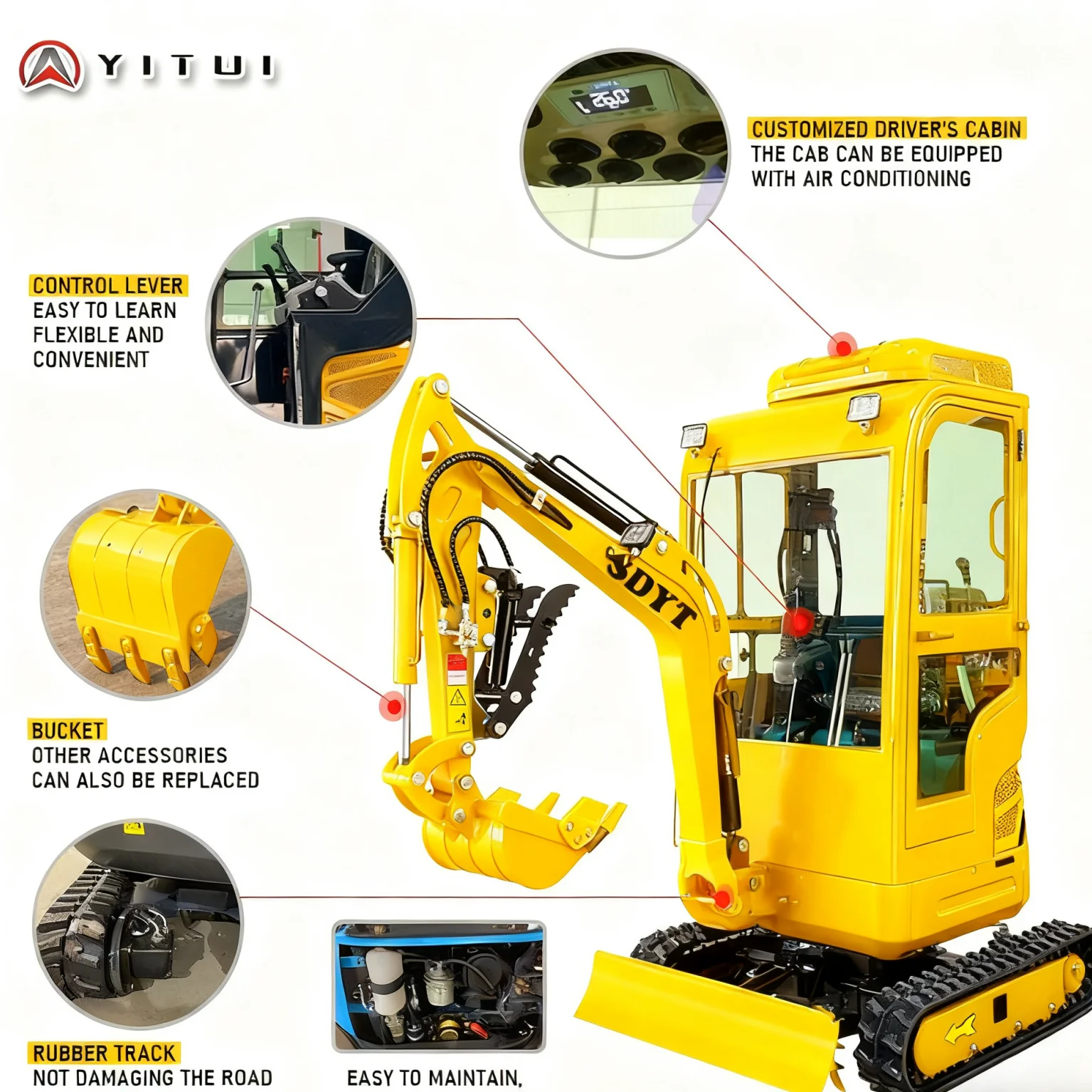 تسليم سريع حفارة مزرعة صغيرة مخصصة 2.0 طن تصميم مدمج لحفر الخندق وإعداد حقل المحاصيل