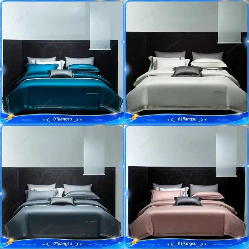 Luxury 180 Thread Count Long Staple Cotton Bedding Set 4 Piece Embroidered Quilt Cover Sheet Duvet Cover Autumn Winter Home