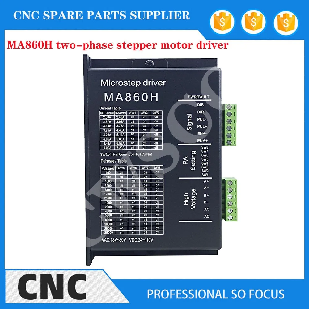 

NEMA34 two-phase stepper motor driver MA860H pulse signal compatible with 3.3V/5V/24V 400-51200 subdivision supports AC and DC