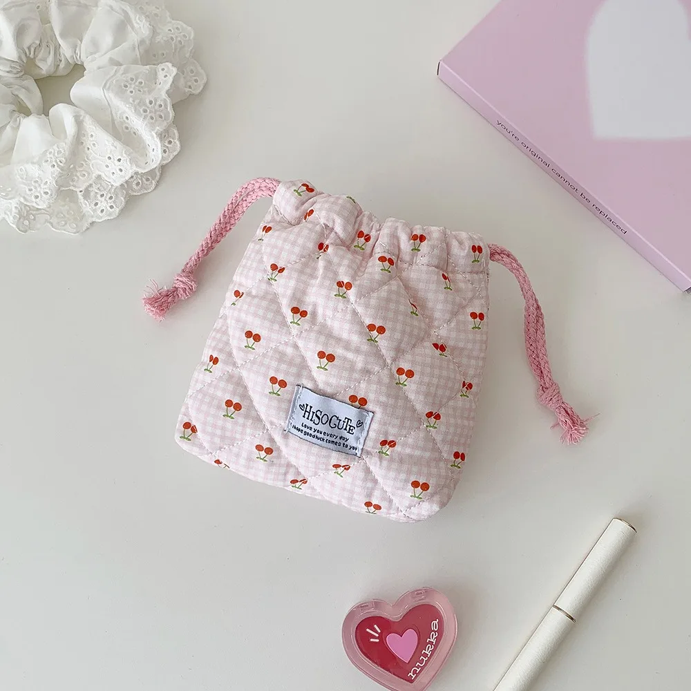 New Cherry Drawstring Pouch Multi-purpose Large Capacity Cosmetic Bag Women Wallets