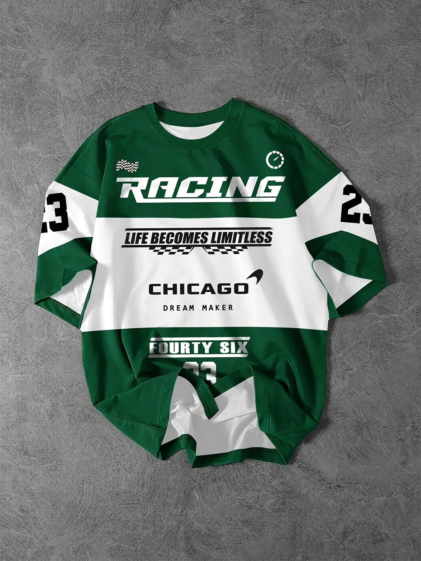 

Men's Racing Theme Plaid Flag Pattern T-Shirt 3D Letter Print Outdoor Sports Short Sleeve Tees Summer Fashion Round Neck Clothes