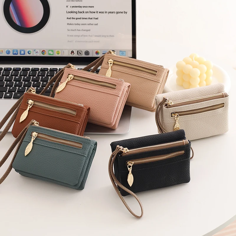 New Women's Short Wallet Korean Style PU Leather Litchi Pattern Handbag Multi-functional Fashionable Versatile Foldable Phone Wa