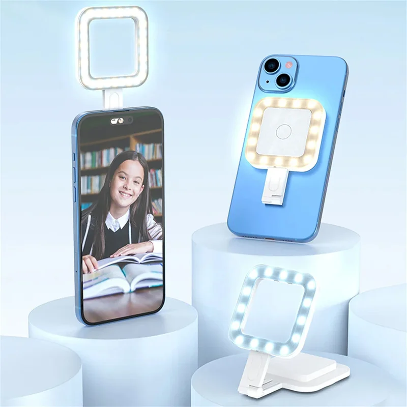 ミニ磁気LEDセルフィーランプ,iPhone, Magsafe, Samsung, Xiaomi,メイクアップ,写真撮影,ライブストリーミング用の電話ホルダー