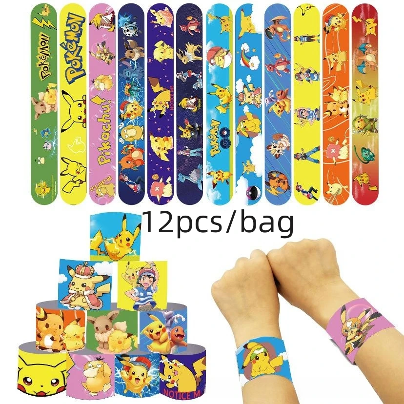 Pokemon Snap Circle Party Bracelets Pikachu Figures Anime Wristband Child Slap Band Puzzle Toys Boys Girls Birthday Party Gifts