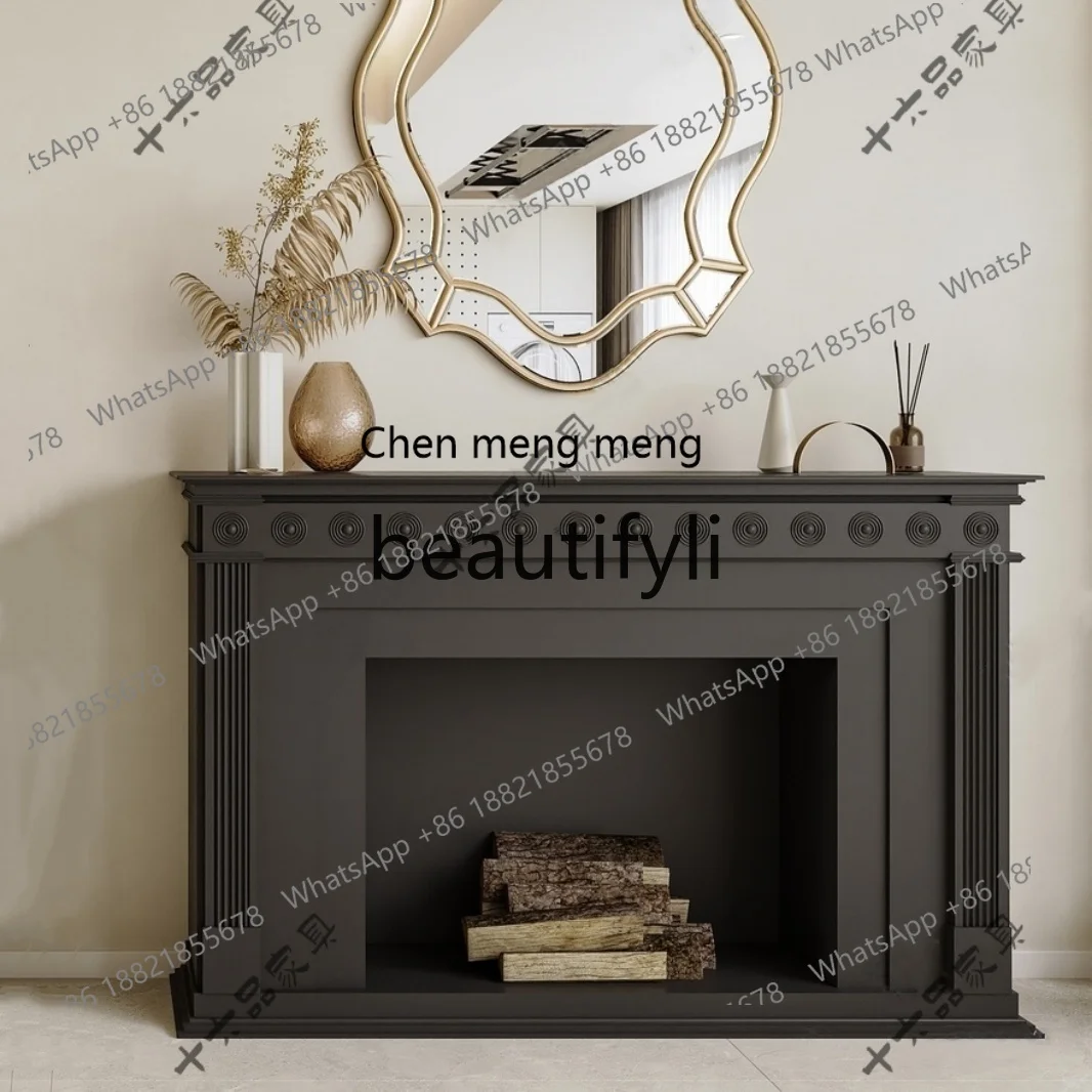 D178 French Retro Solid Wood Fireplace Mantel American Wabi-Sabi Entryway Cabinet TV Cabinet Modern Minimalist