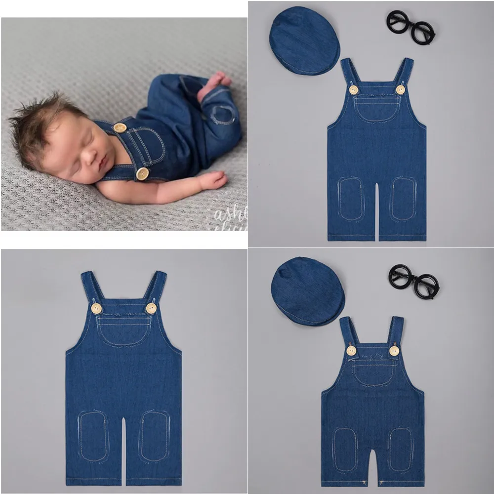 ❤️Newborn Photography Clothing Denim Overalls Studio Baby Boy Photo Props Accessories Clothes Outfits Fotografia