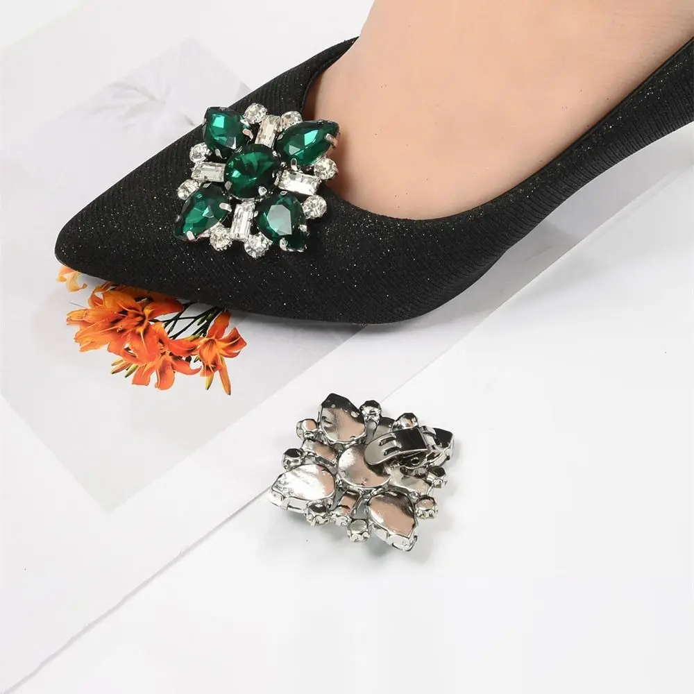 Fashion Shiny Metal Shoe Clips Rhinestones Removable Bride Shoes Decoration Crystal Charm Buckle High Heel