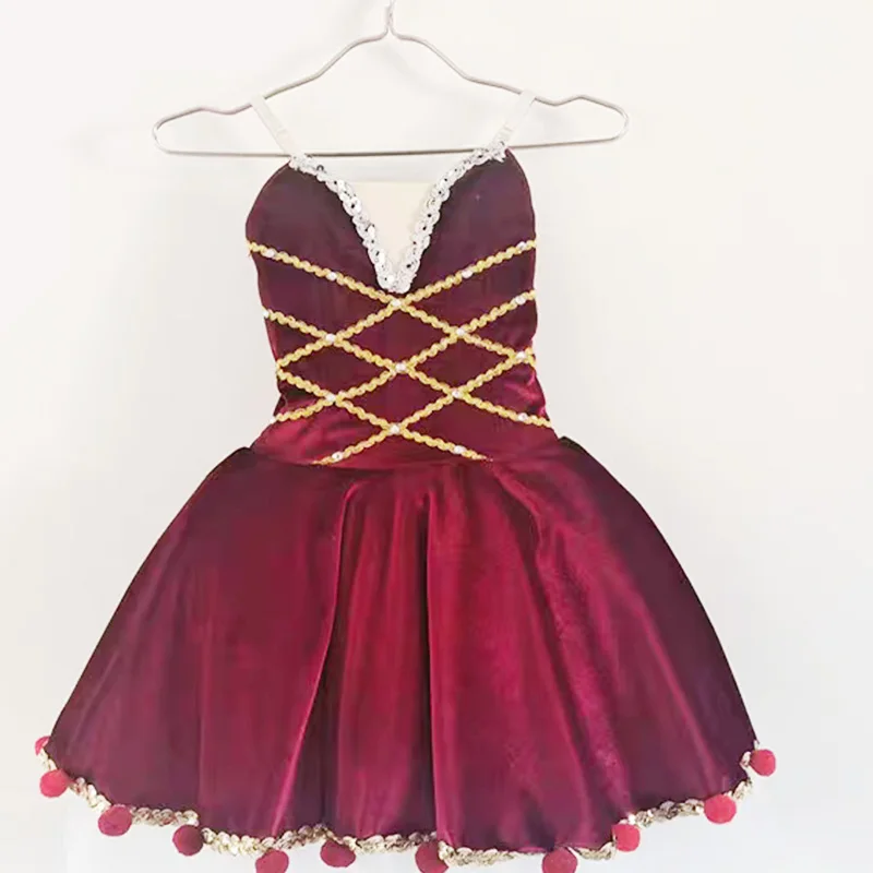 Saia de balé para meninas, roupa de performance cereja, saia inchada, vinho, veludo vermelho, saia de princesa, vestido de aniversário infantil