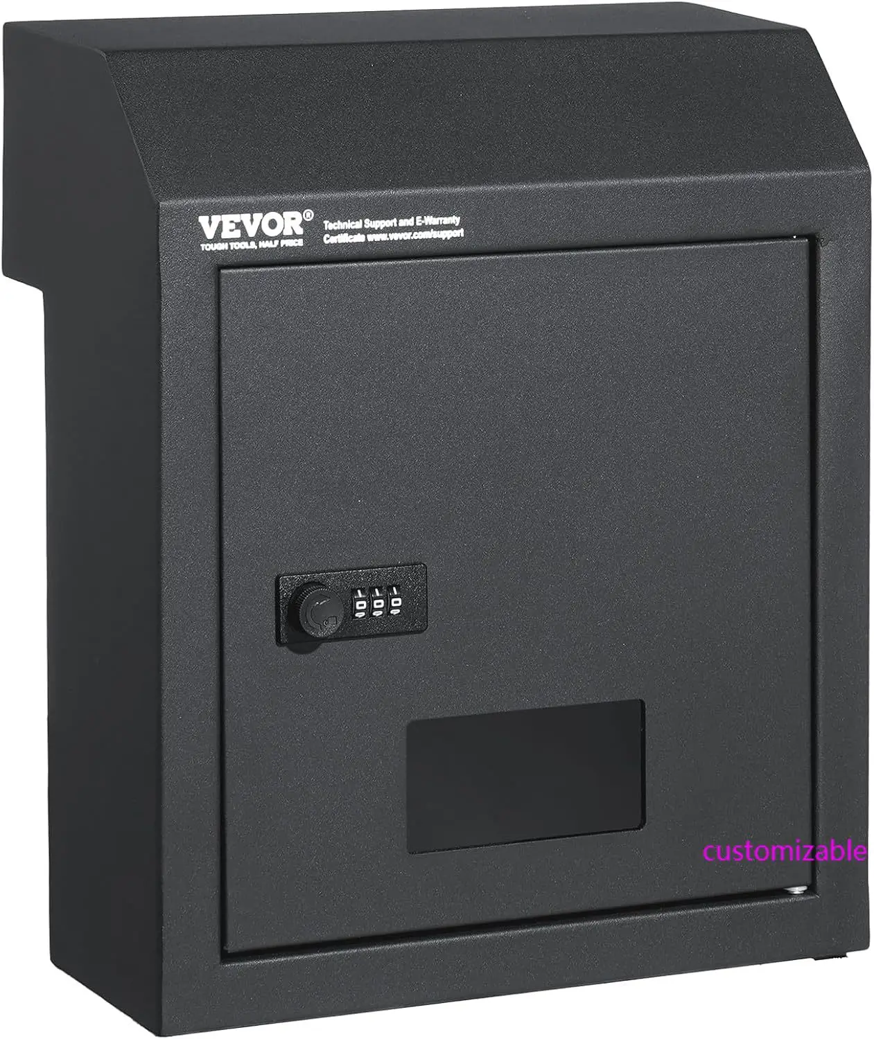 

Through The Door Key Drop Box, Heavy Duty Steel Through The Door Mailbox with 12" Combination Lock, Mail Drop Box, Dark Gray