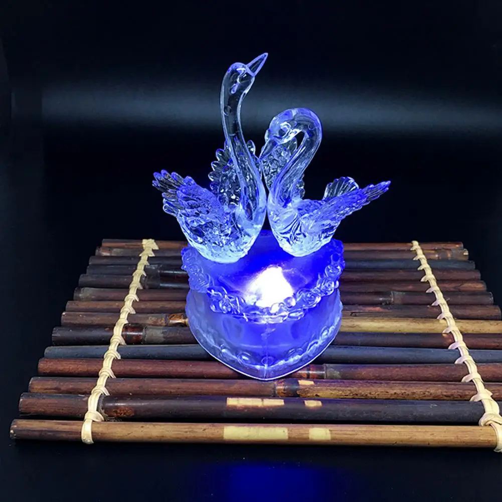 Luce notturna Lampada da notte a LED in acrilico Luce notturna a doppio cigno con luci a LED colorate Lampada da umore alimentata tramite USB Base in acrilico per camera da letto