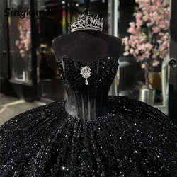 Elegant Black Ball Gown Quinceanera Dress Sweetheart Sweet 16 Dress Crystals Sequins Rhinestones Vestidos Party Gown Corset