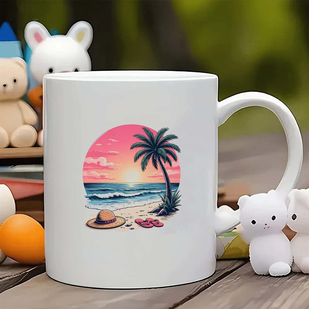Tasse de coucher de soleil de plage de 11oz + tasse d'oiseau de noix de coco de dessin animé tasse de bureau familial de noël tasse de boisson élégante